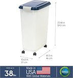 IRIS USA Dog Food Storage Container, Up to 38 lbs, Navy/Pearl, Made in USA | Wheels for Mobility, Airtight Seal, BPA-Free, Best for Bird Seed, Cat food, Cat Litter, Chicken Feed, Pellets