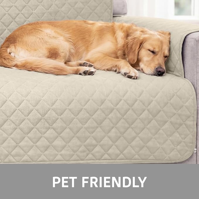 Sofa Shield 100% Waterproof Couch Cover with Patented Straps, Slip & Stain Resistant Furniture Protector, Machine Washable Sofa Slipcover for Dogs Cats Pets Kids, 23 inch Seat, Armchair, Taupe