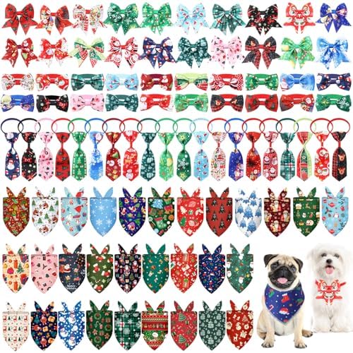 Reginary 120 Pcs Christmas Dog Bandanas Bulk Dog Bows Set Bow Ties Cat Scarf Colorful Washable Triangle Pet Kerchief Cute Bib for Summer Small Medium Large Pets Grooming Accessories Costume by Reginary