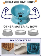 Y YHY Elevated Cat Food Bowl, Ceramic Raised Bowl, Tilt Angle Protects Cat's Spine, Anti Vomiting Dish, Backflow Prevention, Lake Blue