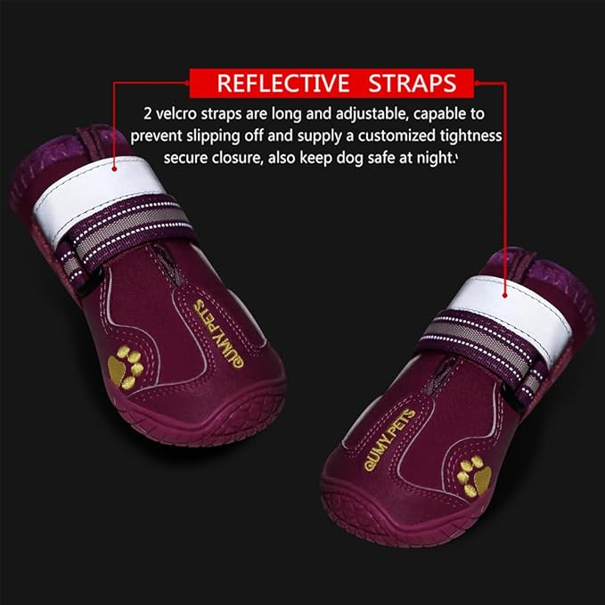 QUMY Dog Shoes for Hot Pavement, Dog Snow Boots & Paw Protectors for Winter | Dog Booties Medium Large Size Dogs, Water-resistant in the Rain, Outdoor Walking, Indoor Hardfloors Skid-resistant Sole