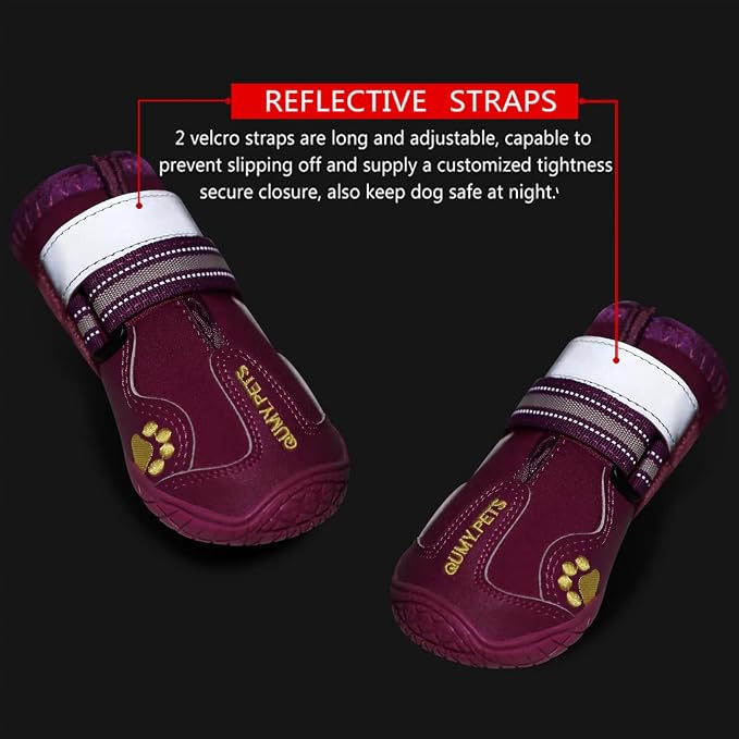 QUMY Dog Shoes for Hot Pavement, Dog Snow Boots & Paw Protectors for Winter | Dog Booties Medium Large Size Dogs, Water-resistant in the Rain, Outdoor Walking, Indoor Hardfloors Skid-resistant Sole