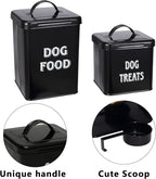 Morezi Dog Food Storage Container Farmhouse Pet Food Treats Holder with Lid and Scoop, Perfect Sturdy Canister Tins for Kitchen Countertop, Shelf, Great Gift for Pet Owners, 5 lbs Capacity - Black