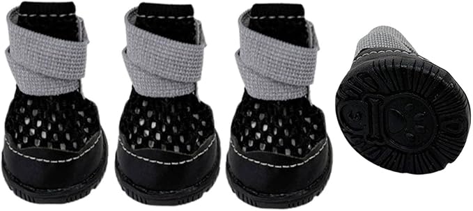 Anti Slip Dog Shoes Paw Protectors for Hardwood Floors,Breathable Puppy Boots with Adjustable Straps for Hot Pavement Beach_3#(Black)
