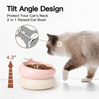 Cat Bowls, Ceramic Cat Bowls Food and Water Bowl Set, Whisker Friendly Cute Kitten Food Bowls for Protecting Pet's Spine, Perfect for Dry & Wet Food, Pink & Beige