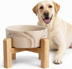 hjn Elevated Ceramic Dog Bowl with Bamboo Stand, Raised Pet Feeding Station for Small Medium Dogs Cats, Modern Design with Anti-Slip Base (Marble Brown, 7.6Cup)