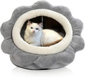 Cat Beds for Indoor Cats - Sun Flower Shaped Cute Cat Cave Bed,Gray L | Super Soft Plush Calming cat Tent house for Kitten&Puppy with Toy,Machine Washable&Thick and Removable Sushion,cat Hideaway