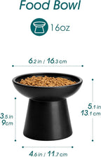 vancasso Elevated Cat Food Bowls 2-Pack, 6.2" Wide Shallow Cat Feeding Bowl for Whisker Fatigue, 5.1" Height Ceramic Raised Food Bowls for Senior Cats, Anti Vomit, Black