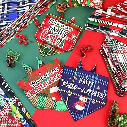Abbylike 50 Pcs Christmas Plaid Dog Bandanas for Large Small Dog - Image 4