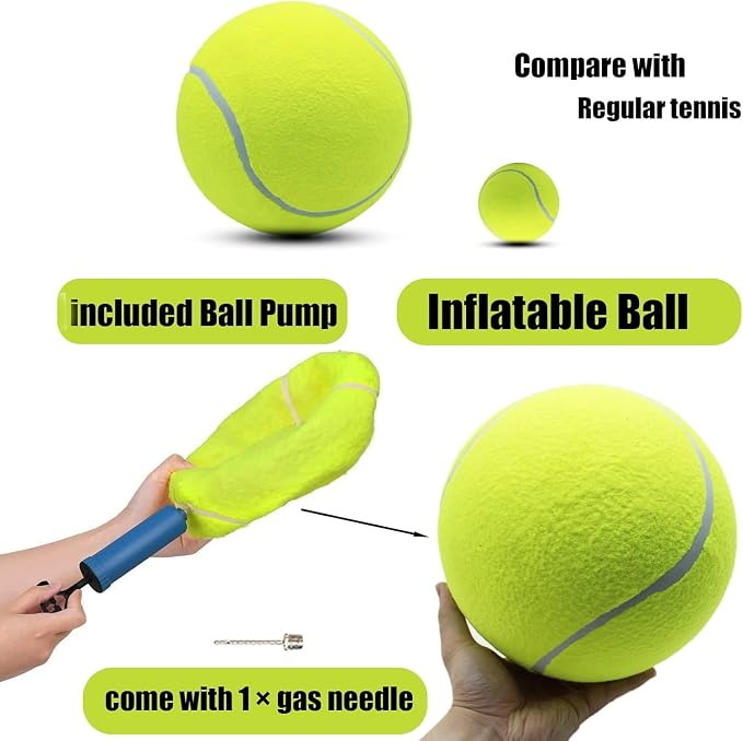 Magicorange 4 Pack 9.5 inch Giant Tennis Ball Large Dog Tennis Ball Pet Balls for Dogs for Outdoor/Indoor Sports Dog Gift with Needle (Yellow, 9.5 inch)