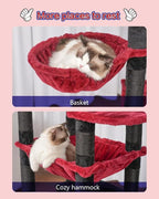 Gitelsnour Cat Tree, 74" Tower for Large Cats, Big Condo Hammock CCT030BR | Heavy duty, 3 Big Platforms, 2 Baskets, 2 Condos, Multi-Level Cat Scratching Posts, Indoor Cats Large Adult, Black and red