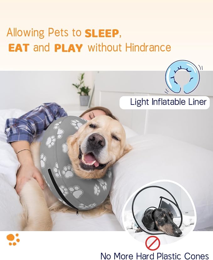 Supet Inflatable Dog Cone Collar Alternative After Surgery, Dog Neck Donut Collar Recovery E Collar, Soft Pet Cone for Small Medium Large Dogs