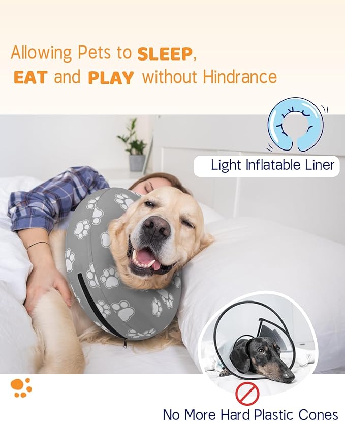 Supet Inflatable Dog Cone Collar Alternative After Surgery, Dog Neck Donut Collar Recovery E Collar for Neuter, Soft Pet Cone for Small Medium Large Dogs