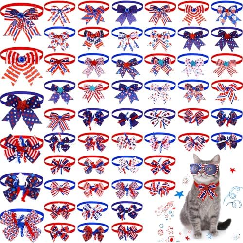 Huhumy 50 Pcs 4th of July Dog Bow Ties Patriotic Dog Collars Bulk by Huhumy