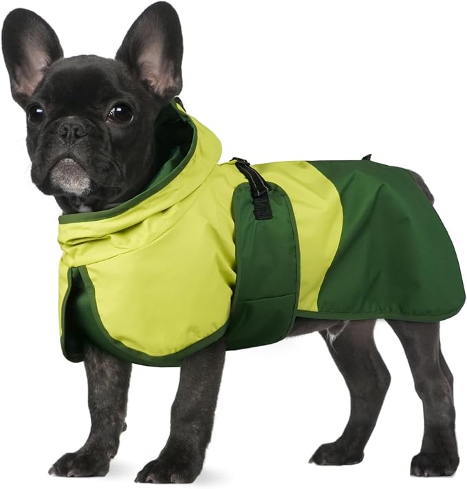BRKURLEG Dog Raincoat, Waterproof Rain Jacket with Hood, Green, S | Adjustable Windproof Rainproof Jacket with Leash Hole, Reflective Breathable Rain Coat Poncho, for Small to Large Dogs