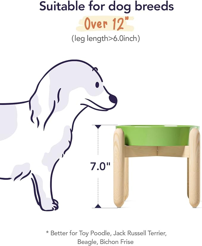 LE TAUCI Ceramic Slow Feeder Dog Bowls Elevated for Small and Medium Breed, Dog Bowls with Wooden Stand, 1.5 Cups Pet Dishes to Slow Down Eating, Anti-Gulping Pet Feeding Dishes, Clover Green