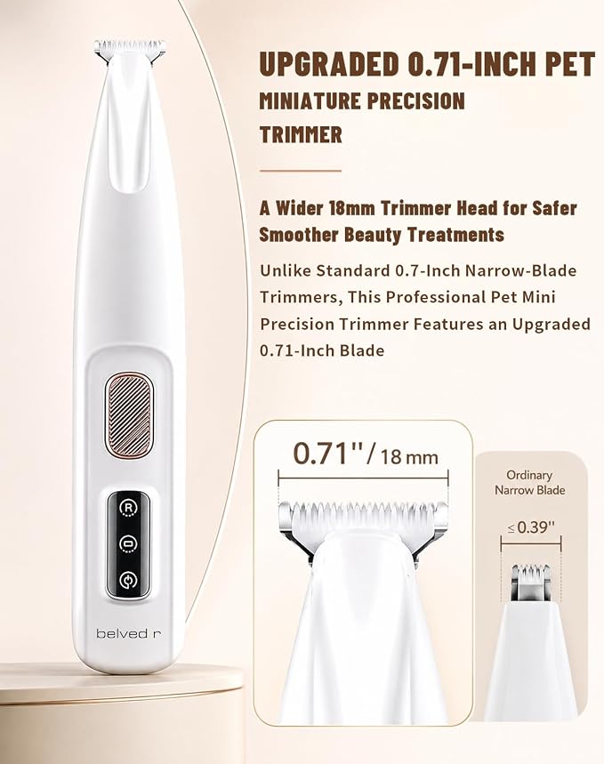 Pet Micro Precision Trimmer, 0.71-Inch Blade, Cordless Paw Clipper | 50dB Quiet Rechargeable Cat Shaver with a 90-Minute Runtime for Dog and Cat Hair Around Paws, Eyes, Ears, Face and Rump Areas