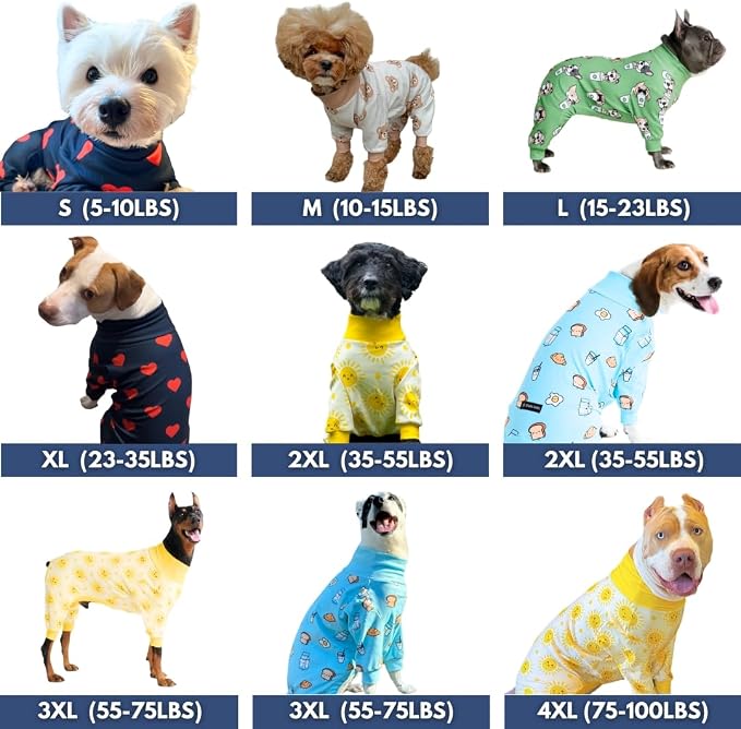 Spark Paws Dog Pajama, Dog Recovery Suit Male, Onesie, Ultra-Soft and 4-Way Stretch, for Small Medium and Large Breeds - Sunshine - XL