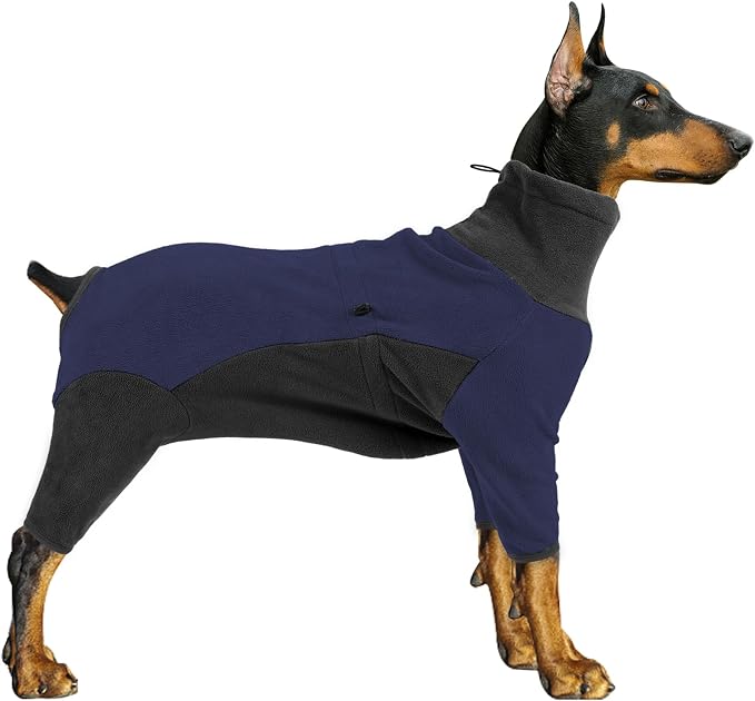 Winter Coat for Dogs - Warm Fleece Jacket, Windproof Pullover Jumpsuit, Fullbody Pajamas Onesie, Cold Weather Clothes for Medium Large Dogs (3XL, Blue)