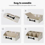 Dog Treat Container, Dogs Storage Organizer with Removable Dividers, Collapsible Dogs Treat Holder for Countertop, Trapezoid Pet Treats Containers, Dog Toy Basket with PU Handles, Medium, Beige