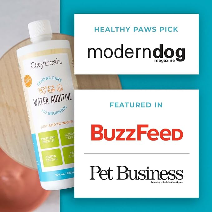 Oxyfresh Premium Pet Dental Care Solution Pet Water Additive: Best Way to Eliminate Bad Dog Breath and Cat Bad Breath - Fights Tartar & Plaque - So Easy, Just Add to Water! Vet Recommended 16 oz. | Perfect to Eliminate Bad Dog Breath and Cat Bad Breath...