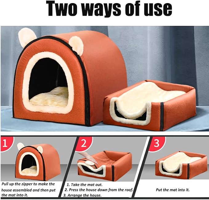 Dog Bed,2 Ways to Use,Indoor Pet House with Fluffy Mat,Removable and Washable Cover,Splash-Proof House and Non-Slip Bottom,for Large Dogs(2XL Star)