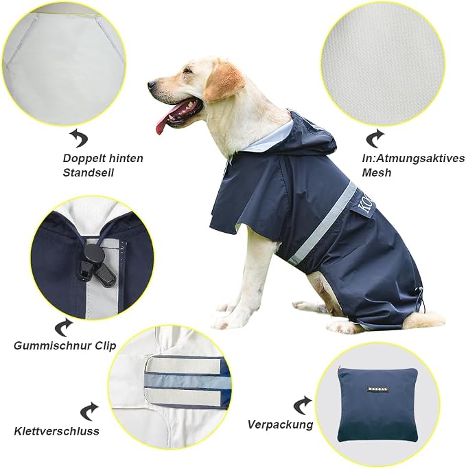 Pet Large Dog Raincoat Apparel Poncho Waterproof for Medium Large Sized for Dog Rain Coat Clothes (Navy Blue, 5XL)
