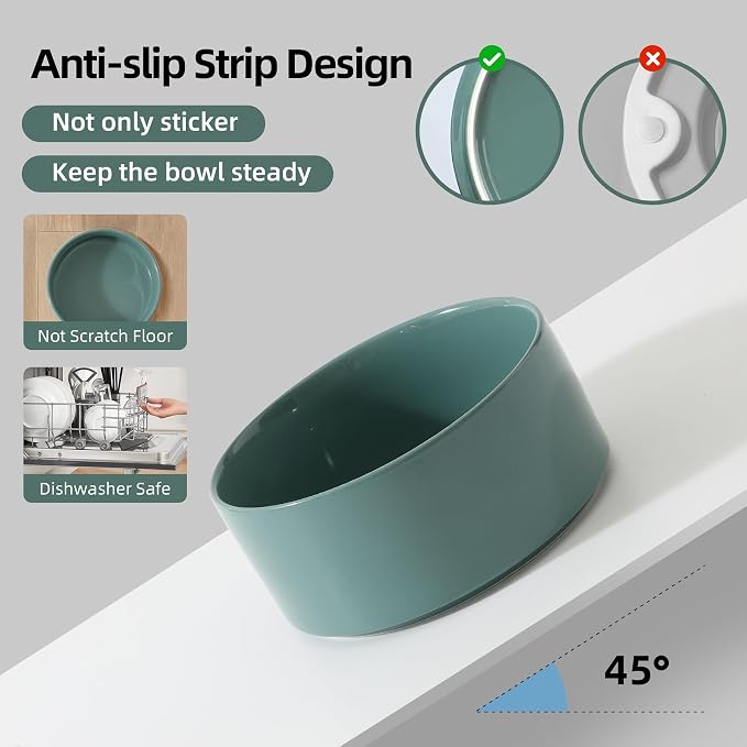 Havniva Raised Cat Bowl 6.1” Elevated Ceramic Cat Food and Water Bowl | Cat Bowls Elevated, Whisker Friendly Cat Bowl, Non-Slip Wood Stand, Food-Grade Ceramic, Wide Opening, Dishwasher Safe