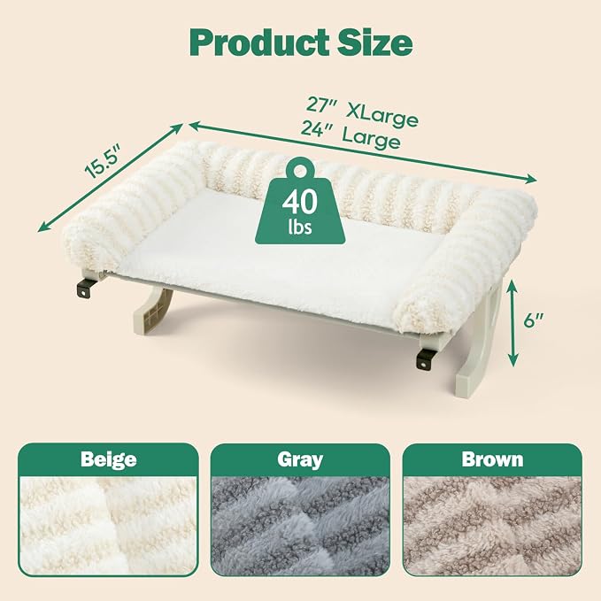 Zakkart Mellow Cat Perch for Windowsill, Hook-On or Screw-On Installation Pet Window Perch, Machine Washable Bed, Heavy Duty Cat Hammock Shelf for Large Cats, Holds up to 40 lbs (Beige, Large)