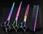 Purple Dragon 8 in Dog Grooming Scissors Set with Anti-Shock Bag - Rainbow | Japanese 440C Steel Pet Grooming Shears, Comfortable Grip, Includes Curved, Straight & Thinning Scissors with Silencer