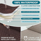 Turquoize 100% Waterproof Futon Cover Futon Slipcover Washable Armless Sofa Bed Slipcover Protector Seat Width Up to 70" with Adjustable Elastic Strap Anti-Slip for Dogs, Brown