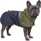 Luciphia Dog Raincoat, Adjustable Hooded Reflective Jacket with Pocket | Olive Navy Medium dog rain jacket with leash hole, buckle-on, non-stick fur. For daily walks.