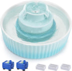 Lawfery Ceramic Cat Water Fountain, 2.1L/71oz Cupcake Pet Fountain | 3 Carbon Filters, 2 Quiet Pumps, Heavy Ceramic Body, and 360° Drinking Area, Drinking Bowl for Indoor Cats and Small Dogs