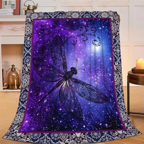 Dragonfly Blanket for Girls Women Boys Men Adults Kids Soft Cozy Fleece Purple Galaxy Starry Dragonfly Throw Blankets Gifts Warm Flannel Plush Lightweight Decor for Couch Bed Sofa 60"X50" by Unknown