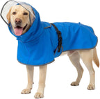 BRKURLEG Dog Raincoat, Waterproof Rain Jacket with Clear Hood for Small Medium and Large Dogs, Adjustable Reflective Pet Rain Coat Poncho with Leash Hole, Blue XXL