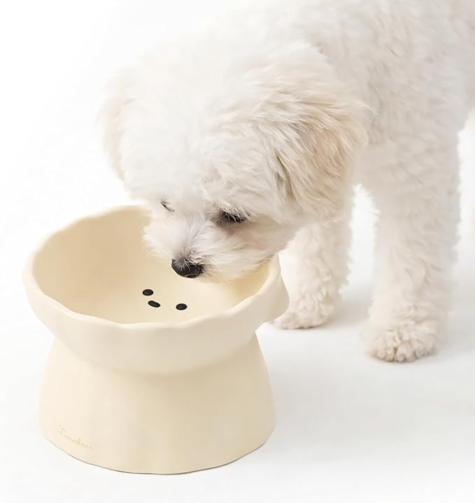 Elevated Dog Bowls, Raised Dog Bowl | Premium Food-Grade Silicone Material, Dog Bowls elevated, Quiet Dog Bowl for Noise-Sensitive Dogs, Non slip (Ivory)