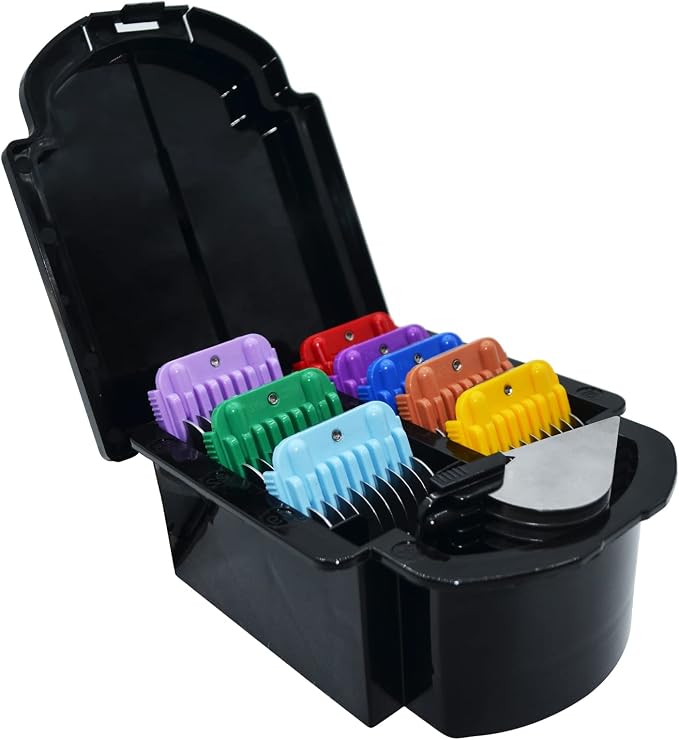 Professional Animal Stainless Steel Attachment 9 Color Guide Comb Set,Compatible with Andis, Oster A5, Wahl KM Series Clipper Detachable Blade Pet, Dog, Cat, and Horse Clippers