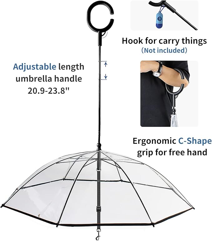 Namsan Small Dog Rain Umbrella, Windproof Rainproof Dog Umbrella with Adjustable Leash, Clear Dog Umbrella Leash for Small Dogs, Self-Assembly Puppy Walking Umbrella