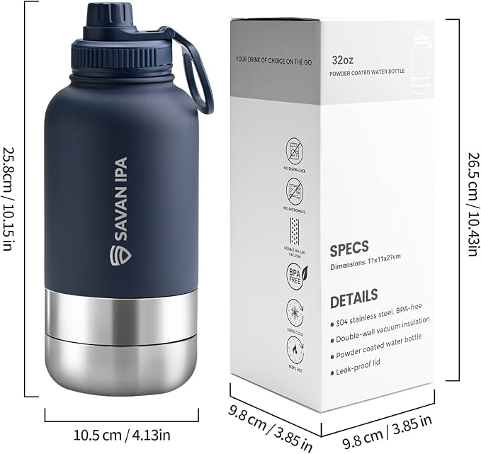 3 in 1 Insulated Stainless Steel Dog & Human Water Bottle | Leakproof Travel Dispenser with 2 Detachable 8.5 oz Bowl, 24H Cold/12H Hot, Carrying Case for Walking, Hiking,Camping & Outdoor Travel