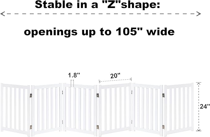 LZRS Extra-Wide Freestanding Wooden Dog Gate Indoor – 120" W x 24" H Foldable Safety Pet Barrier for Doorways, Hallways, Kitchens, and Long Staircases, Durable Design fit Small to Medium Dogs, White