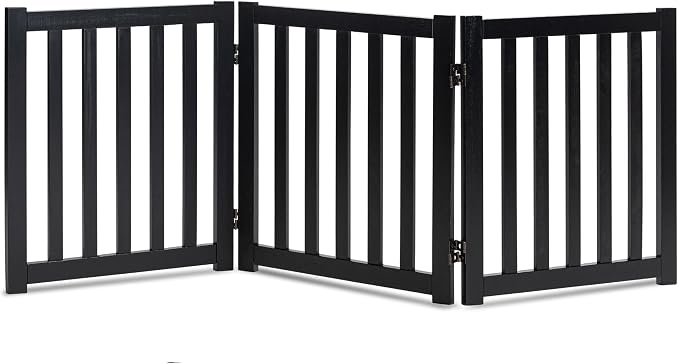 LZRS Wooden Free Standing Foldable Dog Gate Indoor – 60" W x 24" H,Step-Over Safety Pet Gate for Doorways, Stairs, Hallways, Indoor Dog Barrier for Small to Medium Dogs & Puppies, Black