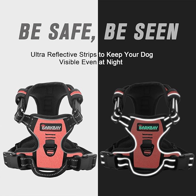 BARKBAY No Pull Dog Harness Front Clip Heavy Duty Reflective Easy Control Handle for Large Dog Walking(Light Pink,XL)