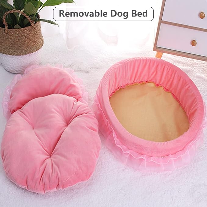 Pink Dog Bed Washable Princess Cat Couch Soft Plush Pet Sofa Nest Mat Snuggle Kitten Puppy Cave Beds Cute Cozy Kitten Doggy Kennel Cushion Small Medium Dogs Cats Sleeping Pad (S, Pink)