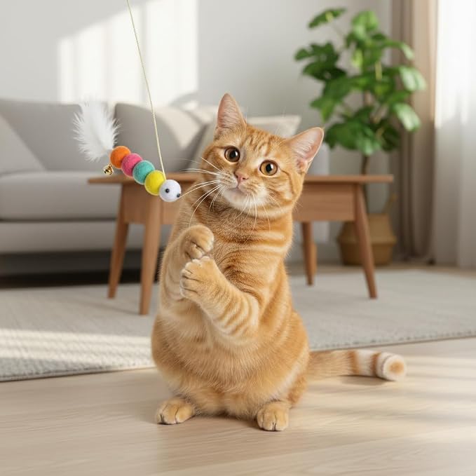 Interactive Hanging Cat Feather Toys, 18 PCS Cat Teaser Retractable Hanging Indoor Kitten Play Toys, Make Cats Fun Exercise & Self Play Toys