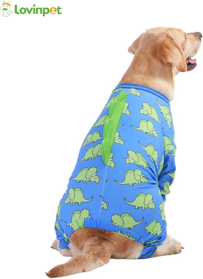 LovinPet Large Dog Pajamas, Four-Leg Stretch Onesie Bodysuit, Lightweight UV-Shielding Pajamas, Anti-Lick Calming Recovery Suit for Surgery, Pull-On for Medium and Large Breeds,Blue Green,XL