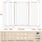 43 inch Tall Safety Dog Gate Adjustable 29.7-57 inch Extra-Wide Metal Pet Gate Drill-Free Pressure-Mount Installation kit Self-Closing Cat Gate for Stairwells、Doorways（White）