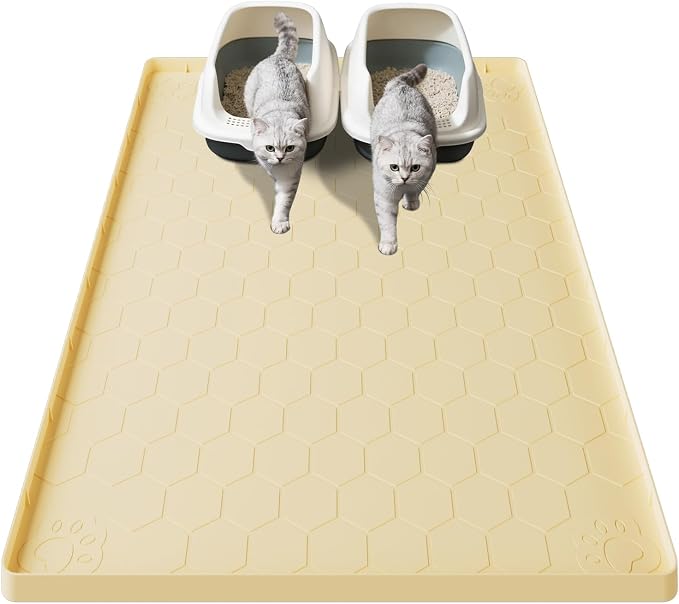 Cat Mat for Litter Box, 40" X 28" Large Silicone Cat Litter Trapping Mat | Waterproof Cat Litter Mat, Soft on Kitty Paws, Easy to Clean, Non-Slip Kitty Scratch Pad for Floor(Yellow)