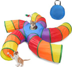 Joytale Cat Tunnel for Multiple Cats, 5-Way Indoor Tube Toy to Chase & Hide | Bell ball & Toy Mouse Included; Peekaboo Hole; Pops Open & Folds Into Zip Bag; Fits Cats to ~12 lb; Kittens & Rabbits Too