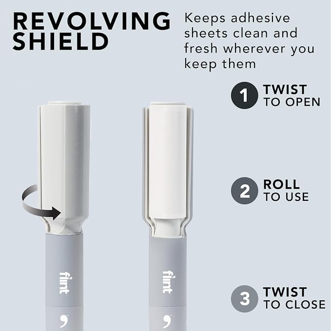 Plus Retractable Lint Remover & Pet Hair Roller for Clothes – Refillable & Reusable Lint Roller with 70 Extra Sticky Tear-Off Sheets – Value Pack, Light Grey