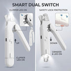 2-in-1 Dog Nail Grinder & Dog Nail Clipper for Sensitive Pets | Whisper-Quiet Claw Trimmer, with 2 LED Light & Safety Lock, Nail Clipping Collector Box, Painless Paws Grooming & Smoothing